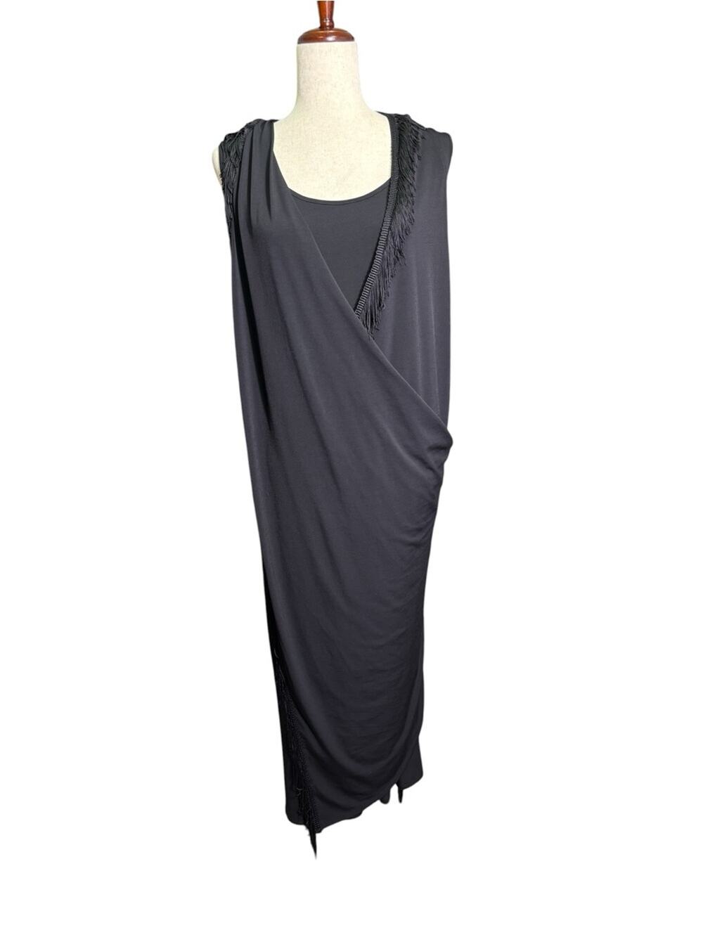 NWT Lane Bryant Black Fringe Asymmetrical Draped Maxi Dress 20